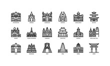 Asian Cities Landmarks Icons Set 1