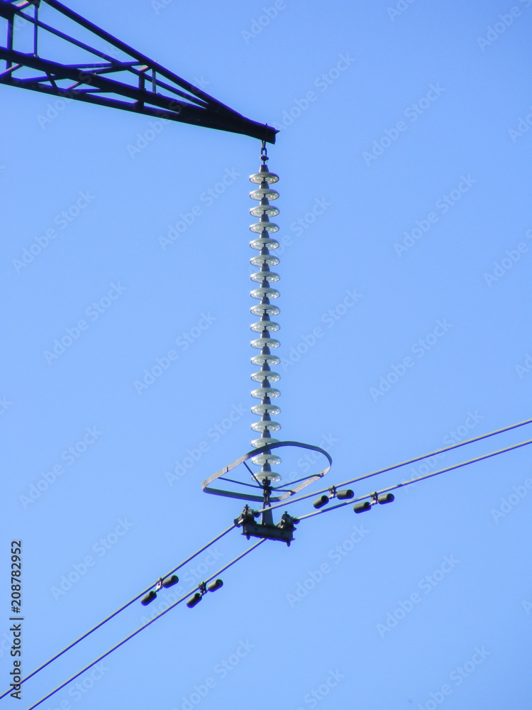 Line Fuse Power Line High voltage current line structure in close up. View of electrical ...