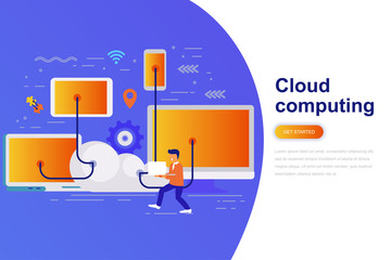 Poster - Cloud computing modern flat concept web banner with decorated small people character. Landing page template.