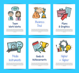 Wall Mural - vector business doodle icons card templates set illustration