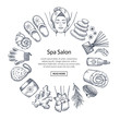 © ONYXprj - Vector hand drawn spa elements in circle form with place for text in center illustration
