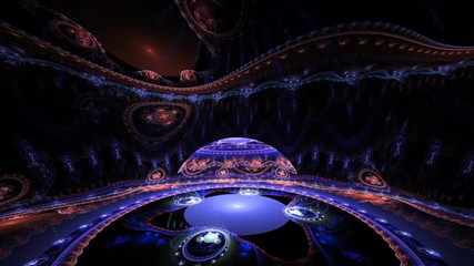 Poster - fractal 3d abstract room in blue and red color