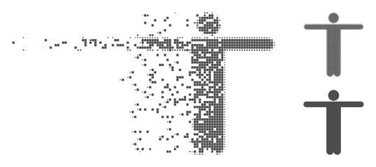 Fototapete - grey vector scarecrow pose icon in dispersed, pixelated halftone and undamaged whole variants. disap