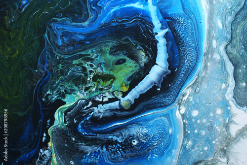 Fotografie, Obraz Creative blue abstract hand painted background, wallpaper, texture, close-up fragment of fluid acrylic painting