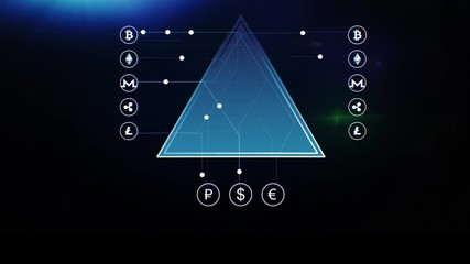 Poster - Online financial money data encryption using blockchain to protect information. Stock. Animation depicting the interconnection of currencies. Global economy concept.