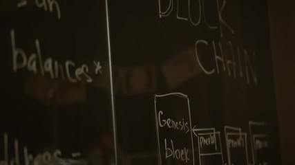 Aufkleber - Abtsract blockchain sketch on chalkboard wall background. Stock. Cryptocurrency concept. Words on blackboard: Bitcoin, cryptocurrency, electronic virtual money, blockchain, network, invest, future -