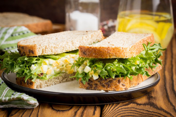 Canvas Print - Egg salad sandwich, greens, lettuce, delicious healthy Breakfast