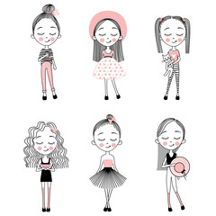 Vector set with cute little girls.