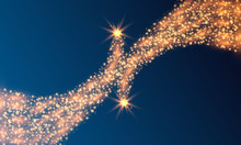 Burning Fire On A Transparent Background. Neon Blue And Yellow Star, Glittering Shine And Bokeh Lights. Flying Kamet. Glowing Light Particles With A Flash Effect.