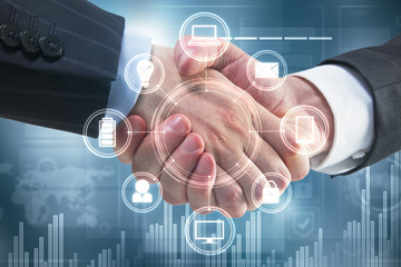 Wall Mural - Handshake with business interface