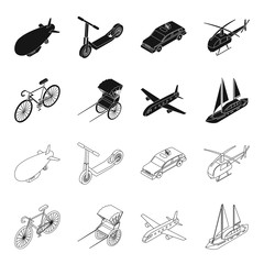 Poster - Bicycle, rickshaw, plane, yacht.Transport set collection icons in black,outline style vector symbol stock illustration web.