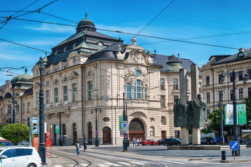 Bratislava, Slovakia - May 24, 2018: National gallery in the square of Ludovit Stur in the old town of Bratislava.