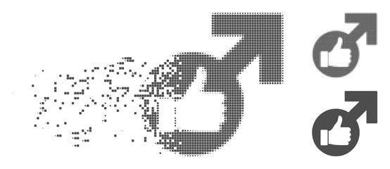 Fototapete - gray vector excellent erection symbol icon in dispersed, pixelated halftone and undamaged entire ver