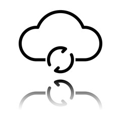 Poster - outline update simple cloud icon. linear symbol with thin outline. Black icon with mirror reflection on white background