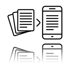 Poster - Convert to electronic document. Black icon with mirror reflection on white background