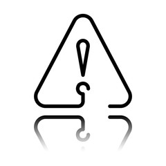 Poster - exclamation mark in warning triangle. linear symbol with thin outline. one line style. simple icon. Black icon with mirror reflection on white background