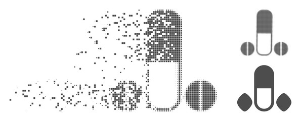 Fototapete - Grey vector male power pills icon in dissolved, pixelated halftone and undamaged whole variants. Disappearing effect uses square dots. Points are grouped into dissolving male power pills icon.