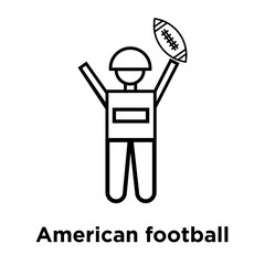 Wall Mural - American football player running with the ball icon vector sign and symbol isolated on white background, American football player running with the ball logo concept, outline symbol, linear sign