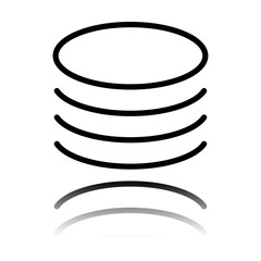 Poster - Database icon. Simple linear symbol, thin outline. Black icon with mirror reflection on white background