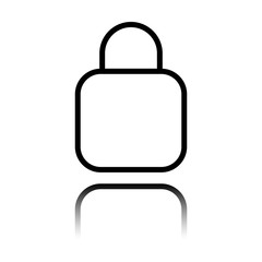 Poster - Simple lock icon. Linear symbol, thin outline. Black icon with mirror reflection on white background