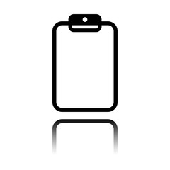 Poster - Tablet with paper. Black icon with mirror reflection on white background