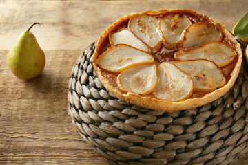 Sticker - Delicious pear tart on table