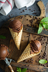 Wall Mural - Chocolate ice cream in waffle cones