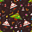 Seamless New Year pattern on a brown background . Candys, christmas tree and snowflake. vector illustration
