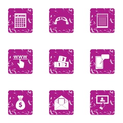Poster - Handbag of cash icons set. Grunge set of 9 handbag of cash vector icons for web isolated on white background