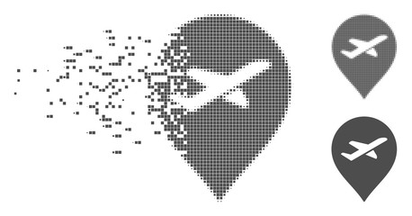 Fototapete - grey vector airport marker icon in fractured, dotted halftone and undamaged solid variants. disappea