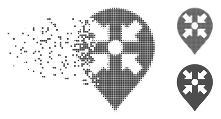 Fototapete - Gray vector meeting point marker icon in dissolved, dotted halftone and undamaged entire variants. Disintegration effect uses rectangle dots.