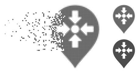 Fototapete - Grey vector meeting point marker icon in fractured, pixelated halftone and undamaged whole variants. Disintegration effect involves rectangular particles.