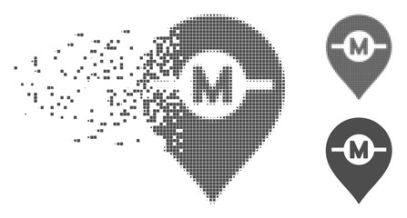 Fototapete - Grey vector motor marker icon in dispersed, dotted halftone and undamaged whole versions. Disintegration effect involves square dots. Particles are arranged into dissolving motor marker icon.