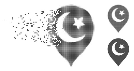 Fototapete - Gray vector Muslim symbol marker icon in dissolved, pixelated halftone and undamaged solid variants. Disappearing effect uses rectangular particles.
