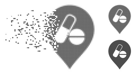 Fototapete - Grey vector pharmacy marker icon in fractured, pixelated halftone and undamaged solid variants. Disappearing effect uses rectangle dots. Pixels are composed into dissipated pharmacy marker symbol.
