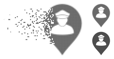 Fototapete - Gray vector policeman map marker icon in dispersed, dotted halftone and undamaged solid variants. Disintegration effect involves rectangular dots.
