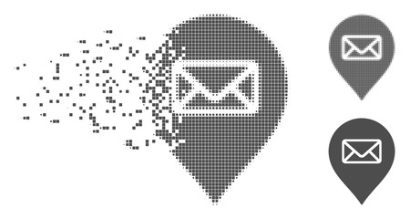 Fototapete - Grey vector post office marker icon in dispersed, dotted halftone and undamaged solid variants. Disintegration effect involves rectangle particles.