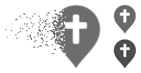 Fototapete - Grey vector religion cross marker icon in dissolved, dotted halftone and undamaged solid variants. Disappearing effect uses square particles.