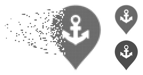 Fototapete - Gray vector sea port marker icon in dispersed, dotted halftone and undamaged whole versions. Disintegration effect involves rectangular particles.