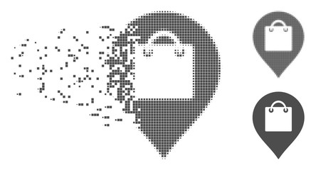 Fototapete - Grey vector shopping bag marker icon in fractured, pixelated halftone and undamaged whole versions. Disappearing effect uses rectangle dots.