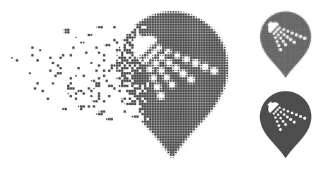 Fototapete - Grey vector shower map marker icon in dissolved, dotted halftone and undamaged solid versions. Disintegration effect uses rectangular dots. Pixels are grouped into dissolving shower map marker form.