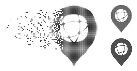 Fototapete - Grey vector sphere marker icon in fractured, pixelated halftone and undamaged solid variants. Disappearing effect involves square dots. Pixels are arranged into dissolving sphere marker figure.