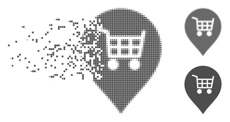 Fototapete - Grey vector supermarket cart marker icon in dispersed, dotted halftone and undamaged whole versions. Disintegration effect involves square particles.