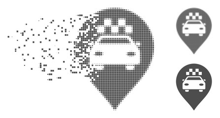 Fototapete - Grey vector taxi car marker icon in dispersed, pixelated halftone and undamaged whole versions. Disappearing effect involves rectangular dots.