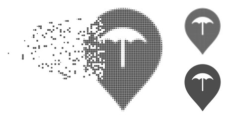 Fototapete - Gray vector umbrella marker icon in dispersed, dotted halftone and undamaged whole versions. Disintegration effect uses rectangle particles.