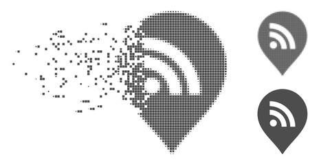 Fototapete - Grey vector Wi-Fi marker icon in fractured, dotted halftone and undamaged solid variants. Disappearing effect uses rectangular particles. Pixels are arranged into dispersed Wi-Fi marker form.