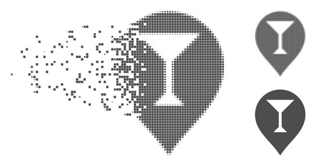 Fototapete - Grey vector wine bar marker icon in dissolved, dotted halftone and undamaged whole variants. Disappearing effect uses rectangle particles. Pixels are grouped into dissolving wine bar marker figure.