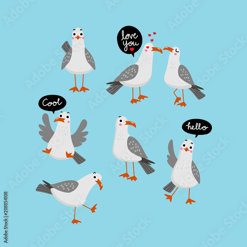 Cuadros en Lienzo Seagull vector.. Bird character. Cute cartoon.