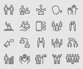 Line icons set for Team relationship, Business, Human group