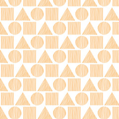 Aufkleber - Seamless orange triangle, cicle and square hand drawn a pattern on white background. Geometric abstract texture. Vector illustration